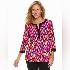Dana Buchman Pink and Yellow Graphic 3/4 Sleeve Blouse